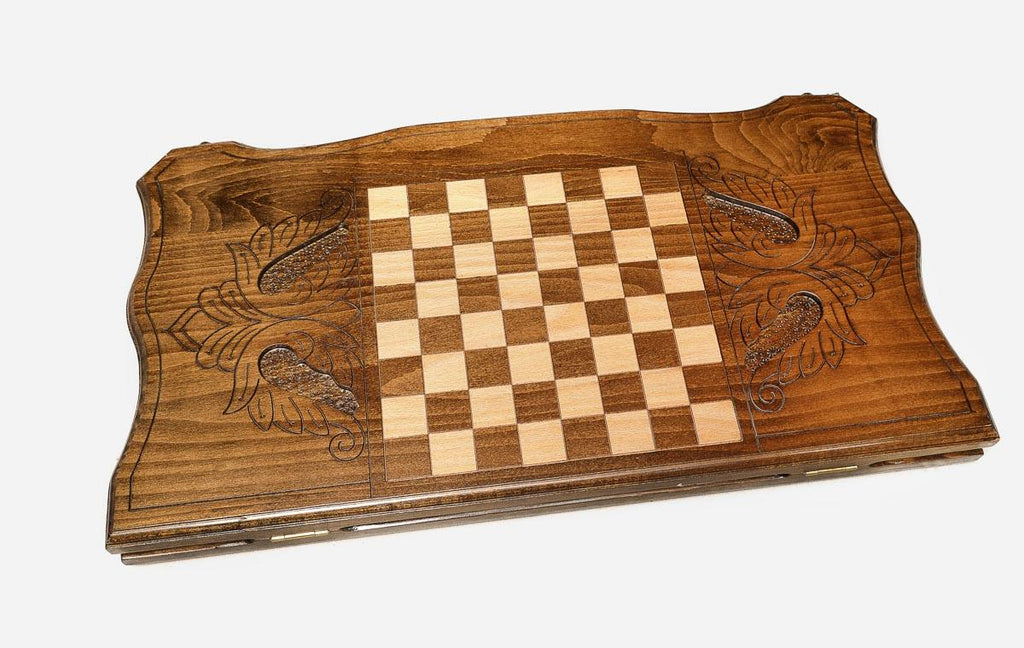 Snowflakes backgammon set folded, carved ornaments showing
