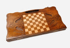Angled view of the perched eagle carved backgammon board