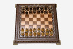 Fine hand-carved chess set shown folded