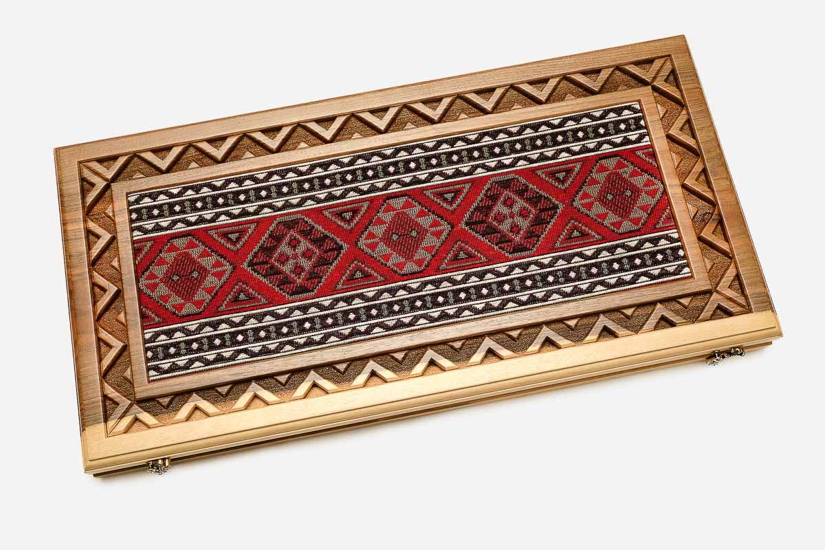 Angled view of the Armenian national costume backgammon board