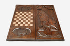 Carved reverse face of the standing lion backgammon set