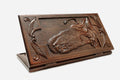 Wooden backgammon set hand carved with a standing lion
