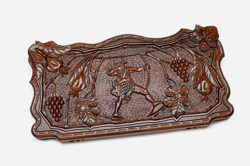 David of Sassoun backgammon set folded, carved hero mid-charge