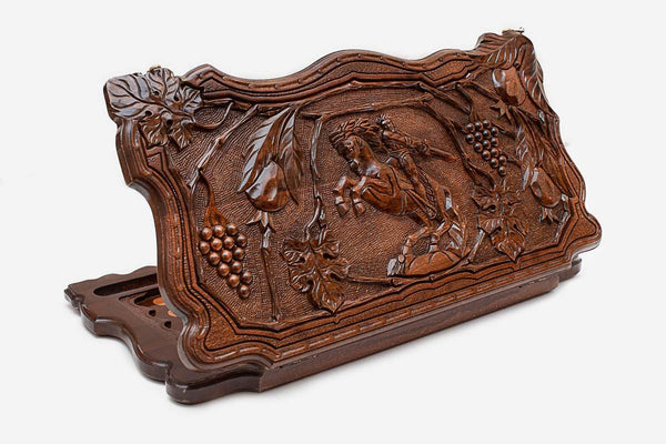 Armenian backgammon set carved with David of Sassoun on his rearing horse