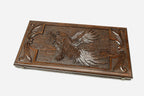 Wooden backgammon set hand carved with a grand standing eagle