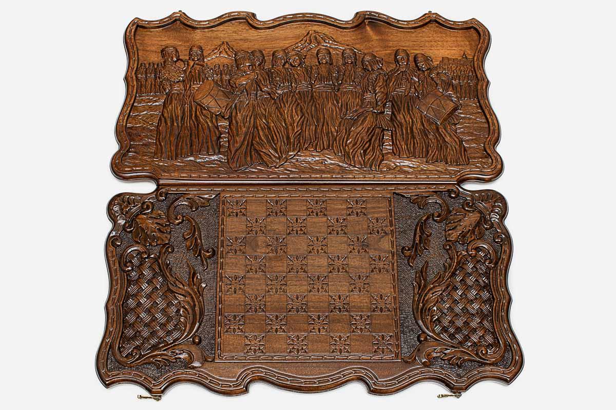 Side view of the carved walnut board