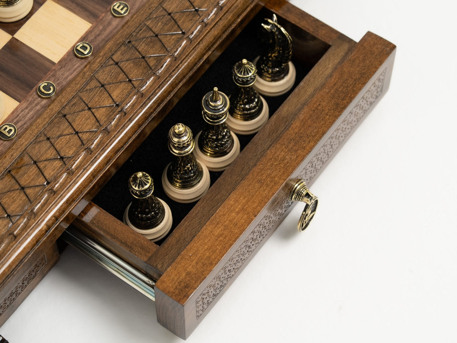 Handmade Chess Set with Storage & Bronze Pieces - Luxury Handcrafted Set