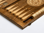 Detail of the carved points inside the backgammon board