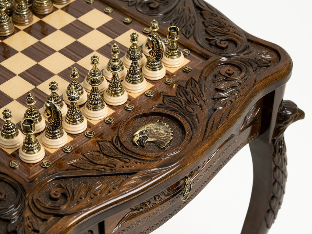 Side profile of the eagle chess table