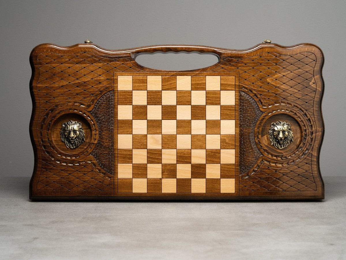 Luxury Backgammon Set – Majestic Lion Design with Bronze Details