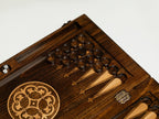 Close-up of the carved design on the Armenian backgammon board