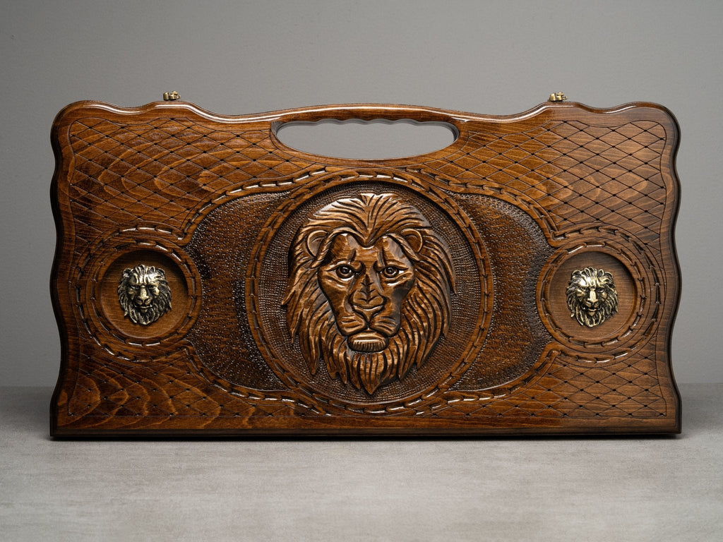 Luxury Backgammon Set – Majestic Lion Design with Bronze Details