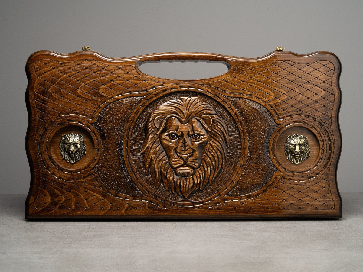 Luxury Backgammon Set – Majestic Lion Design with Bronze Details
