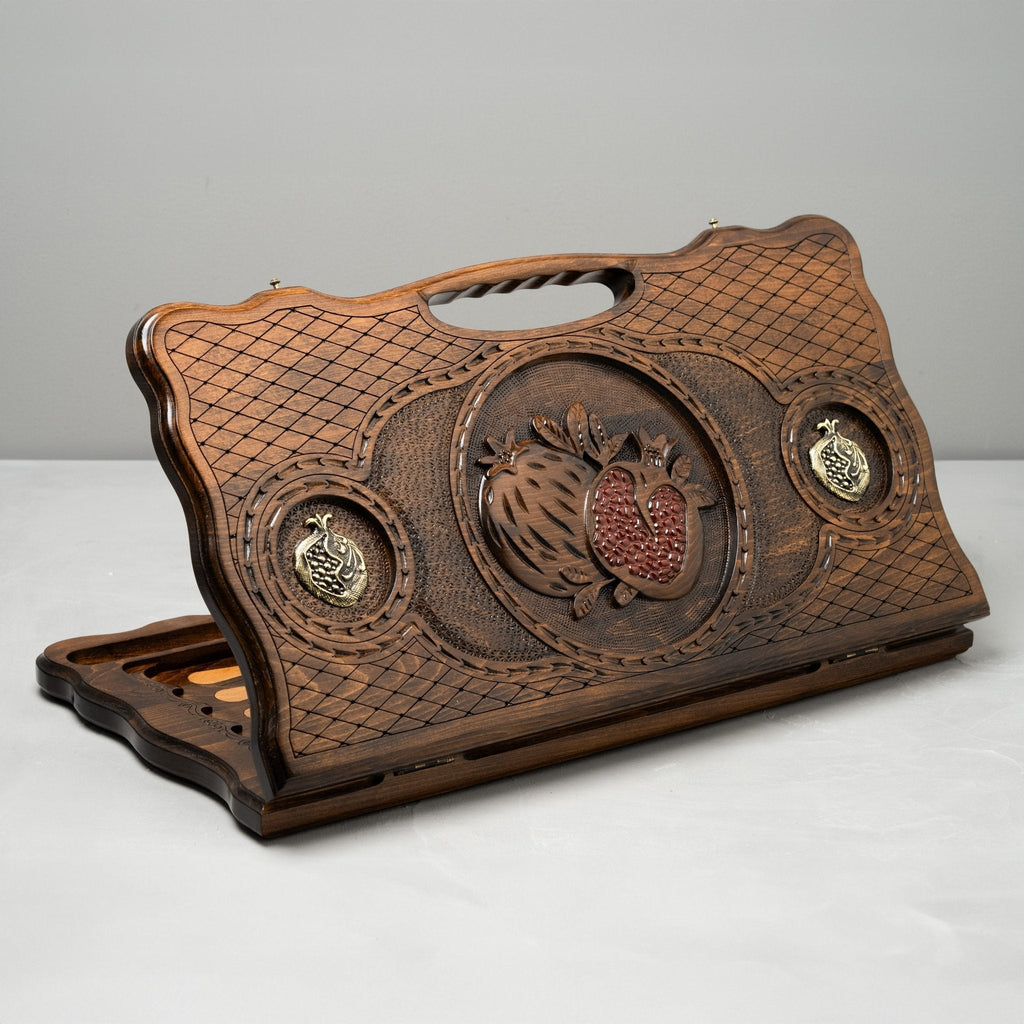 Luxury Backgammon Set – Pomegranate Design with Bronze Details