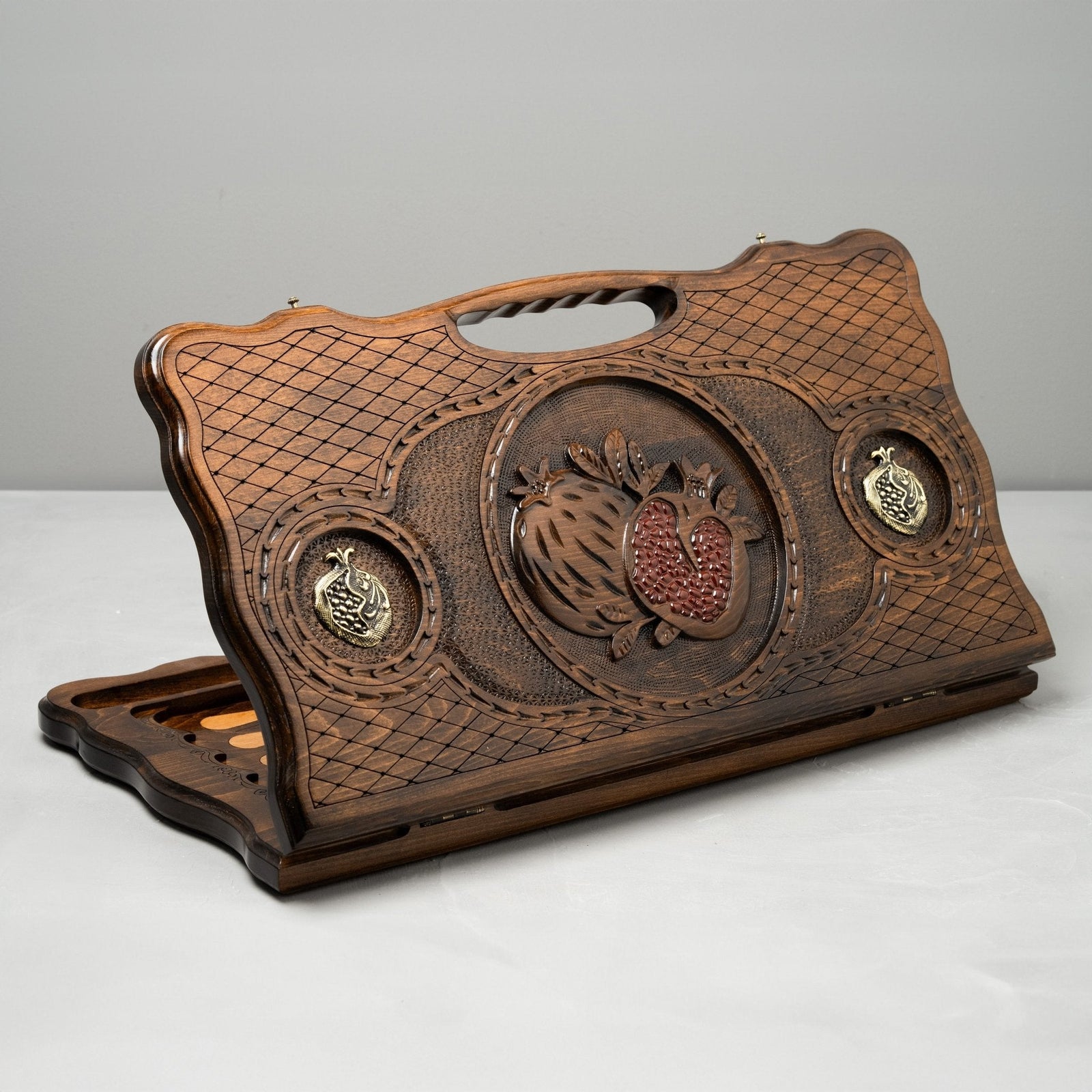 Luxury Backgammon Set – Pomegranate Design with Bronze Details