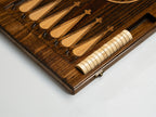 Side view of the folding wooden Armenian backgammon board