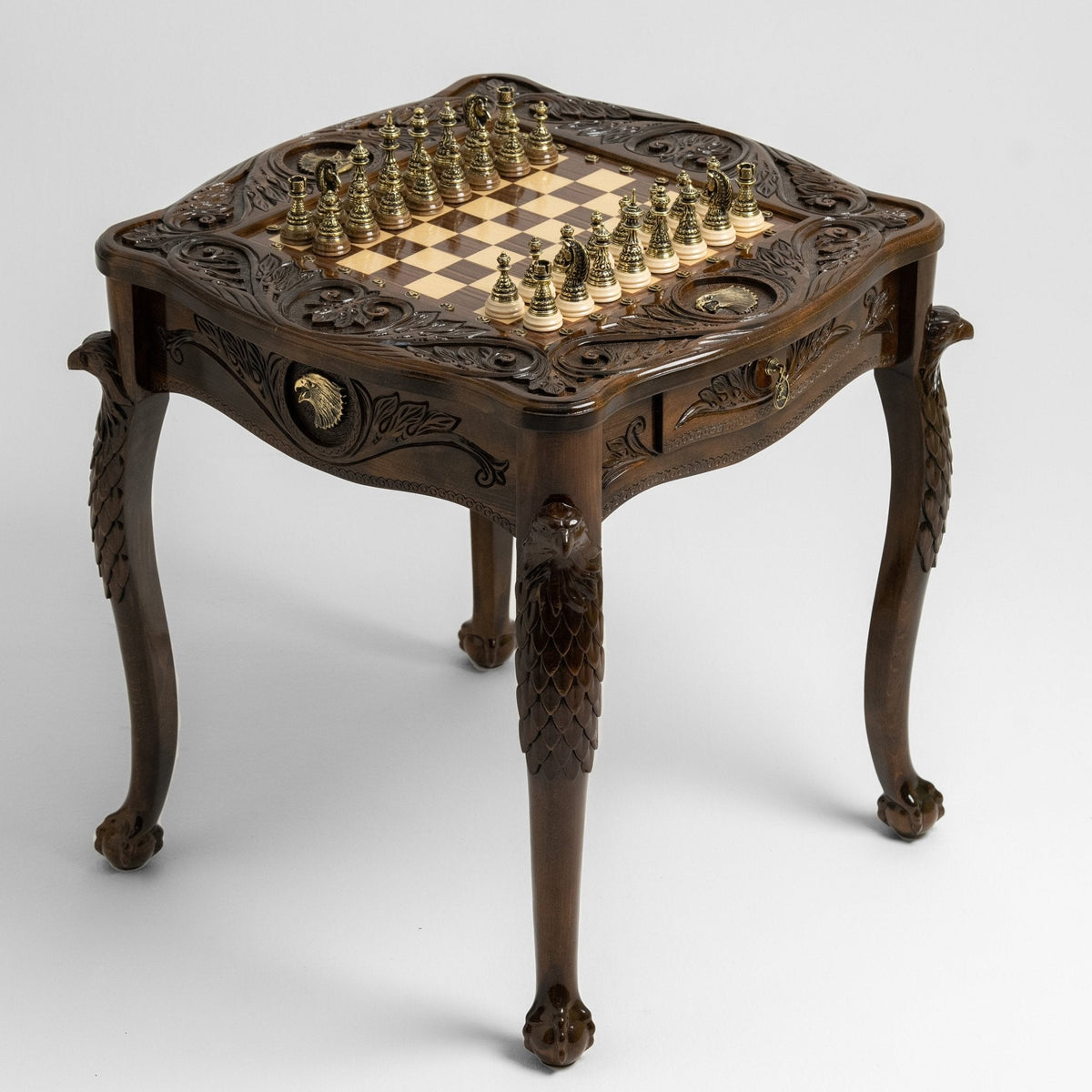 Luxury eagle chess table hand carved in solid wood
