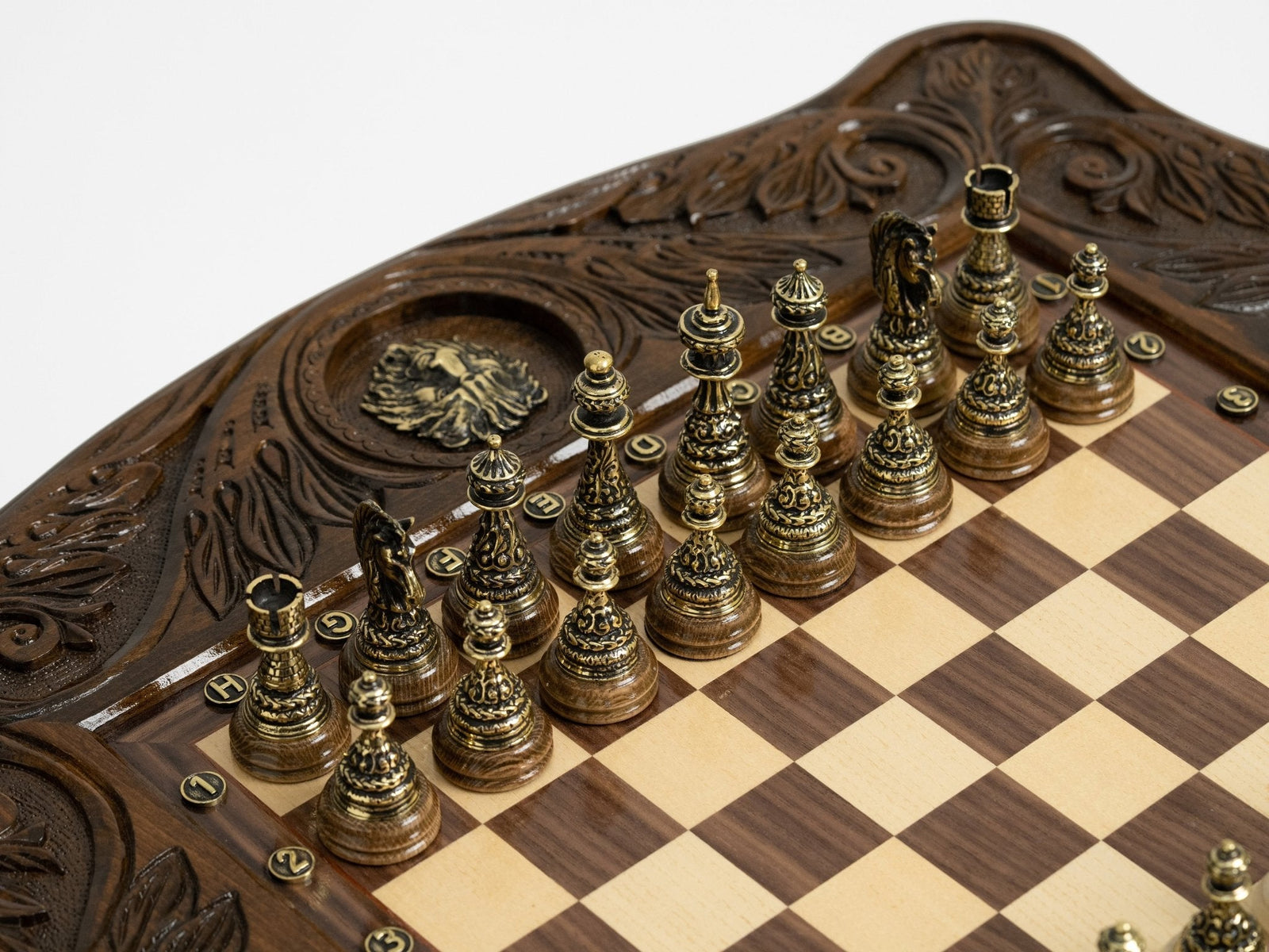 Regal lion chess table hand carved in solid wood
