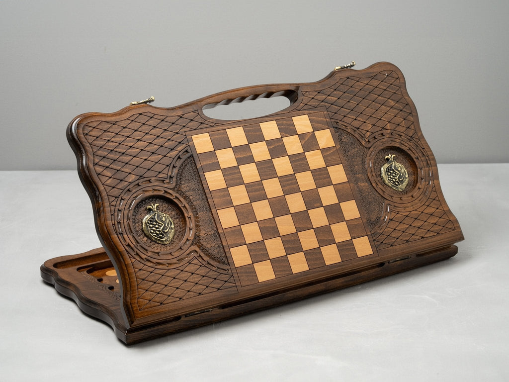 Luxury Backgammon Set – Pomegranate Design with Bronze Details