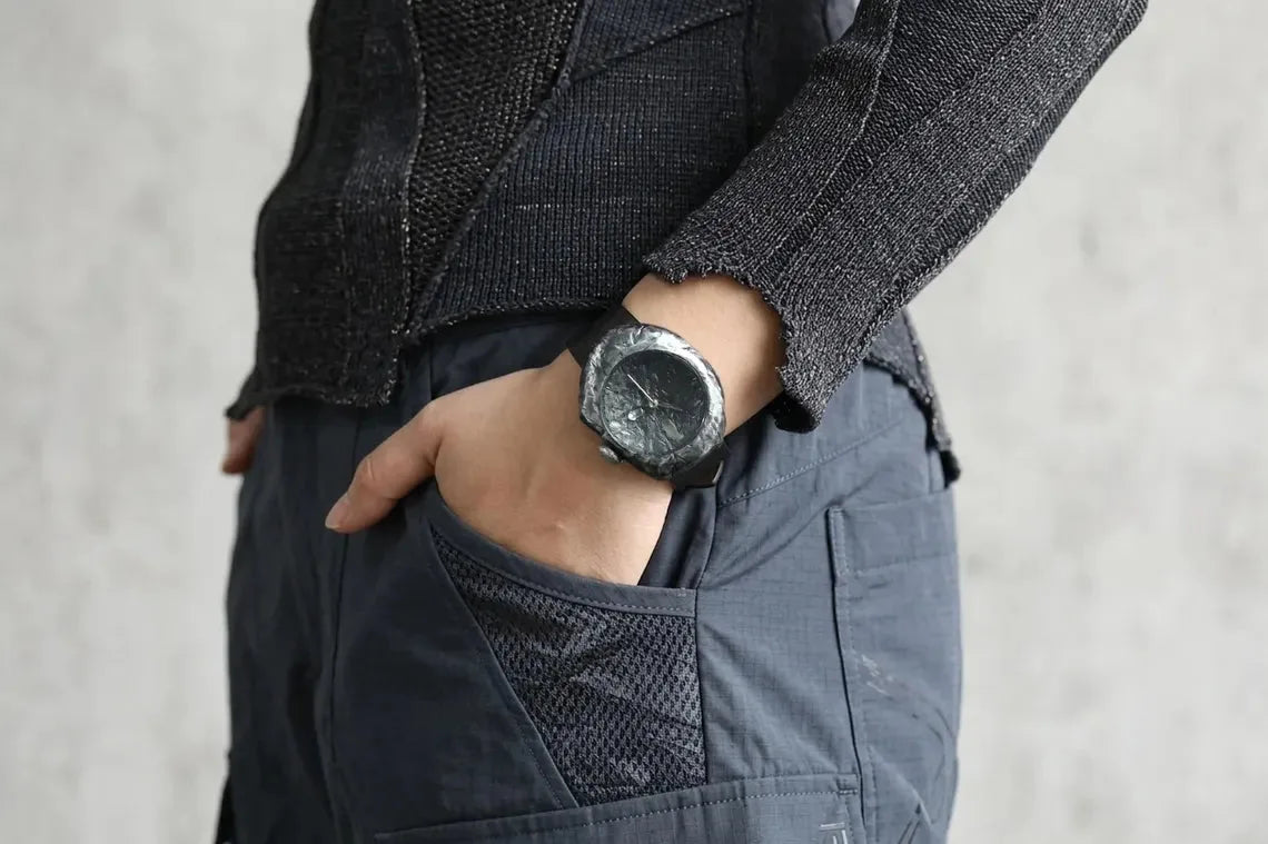 Unique handmade sterling silver wristwatch with iridescent dial