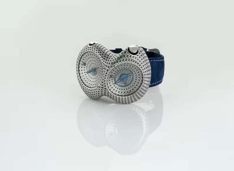 Handcrafted 925 sterling silver guilloché wrist watch with leather strap