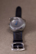 Vintage inspired guilloche silver watch