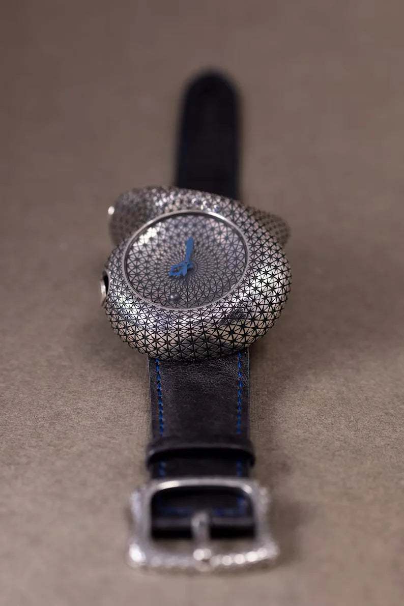 Vintage inspired guilloche silver watch
