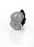 Handcrafted unisex silver watch with blue enamel hands