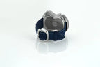 Blue enamel silver watch side view