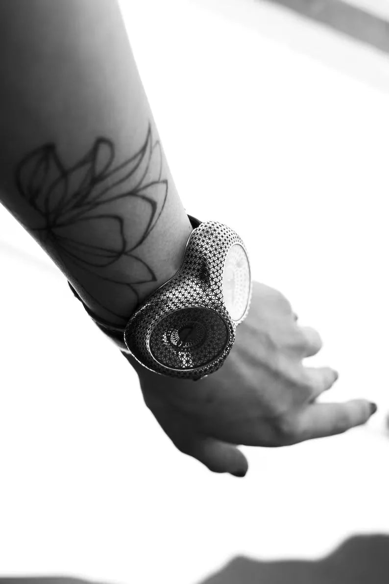 Artisan blue enamel wrist watch in sterling silver