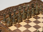 Handmade wooden chess table with solid bronze chess pieces