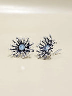 Dandelion sterling silver lever-back earrings with blue gemstones