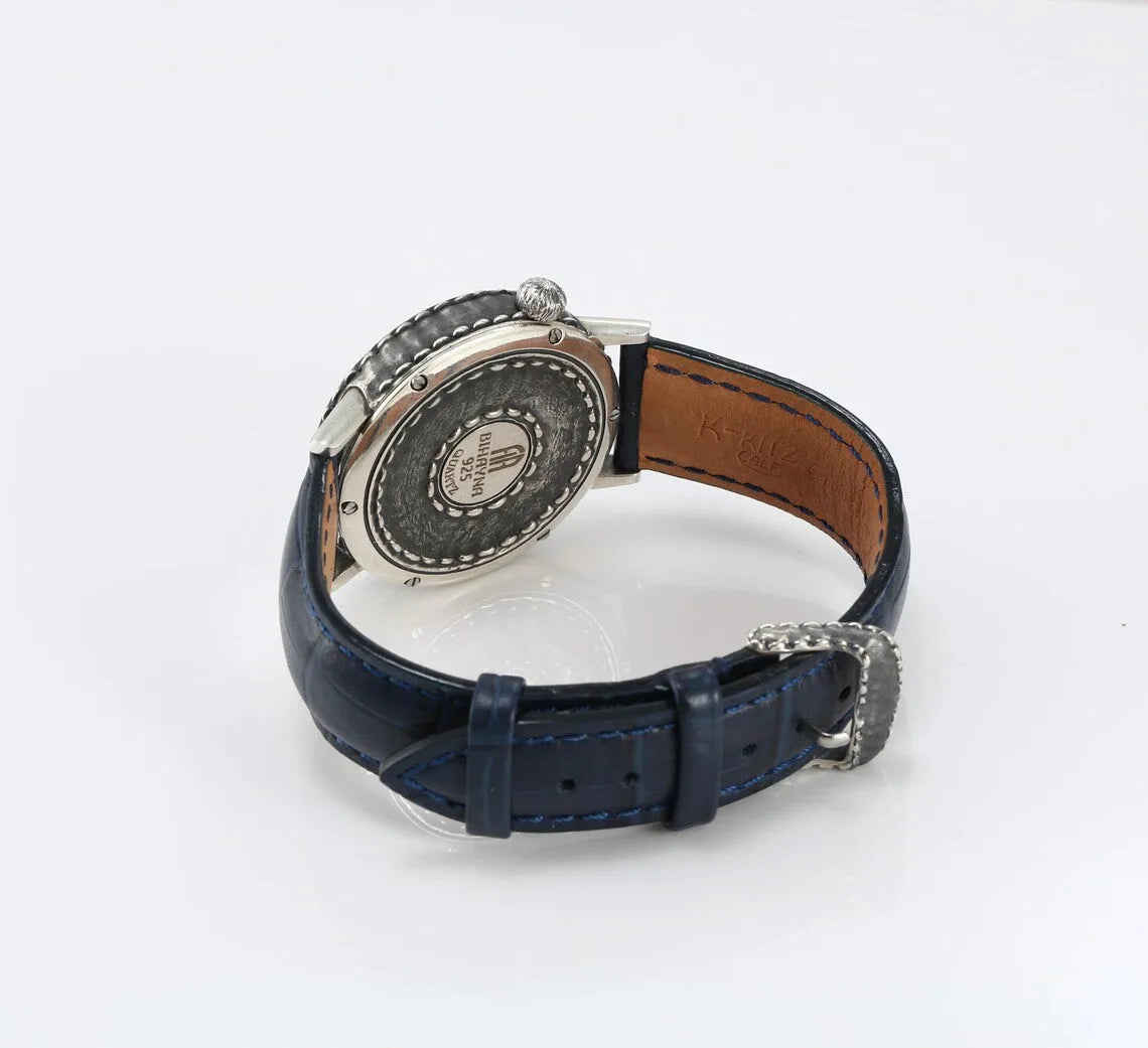 Eagle and sun sterling silver watch detail