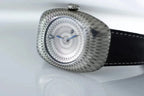 Handcrafted 925 sterling silver guilloché wrist watch with leather strap
