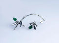 Handcrafted sterling silver bamboo ear climber with green stone