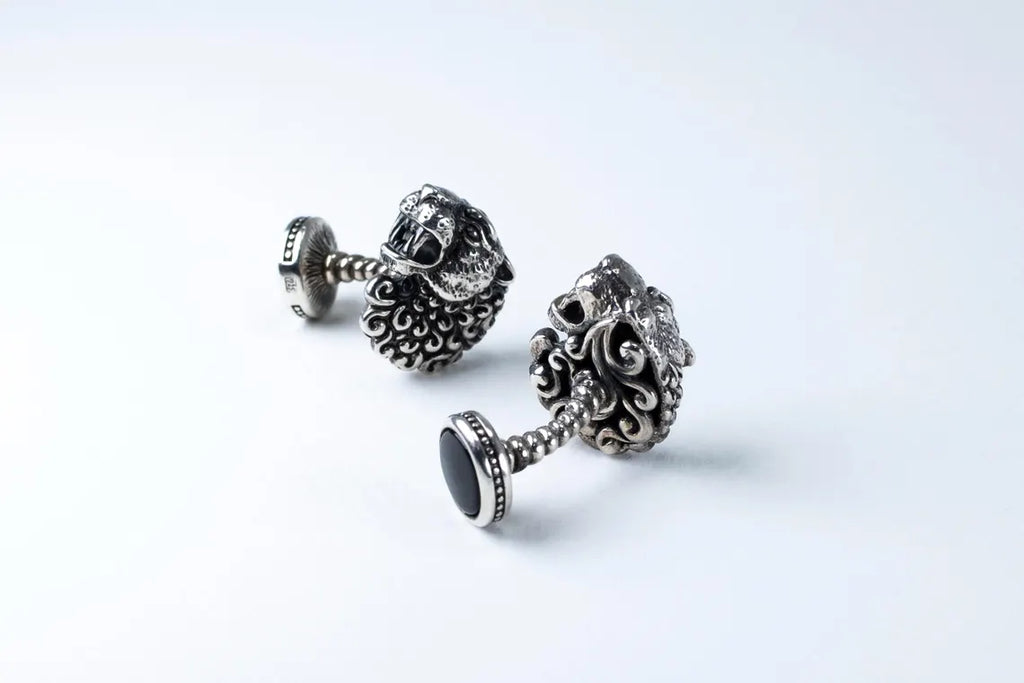 Lion Head Silver Cufflinks