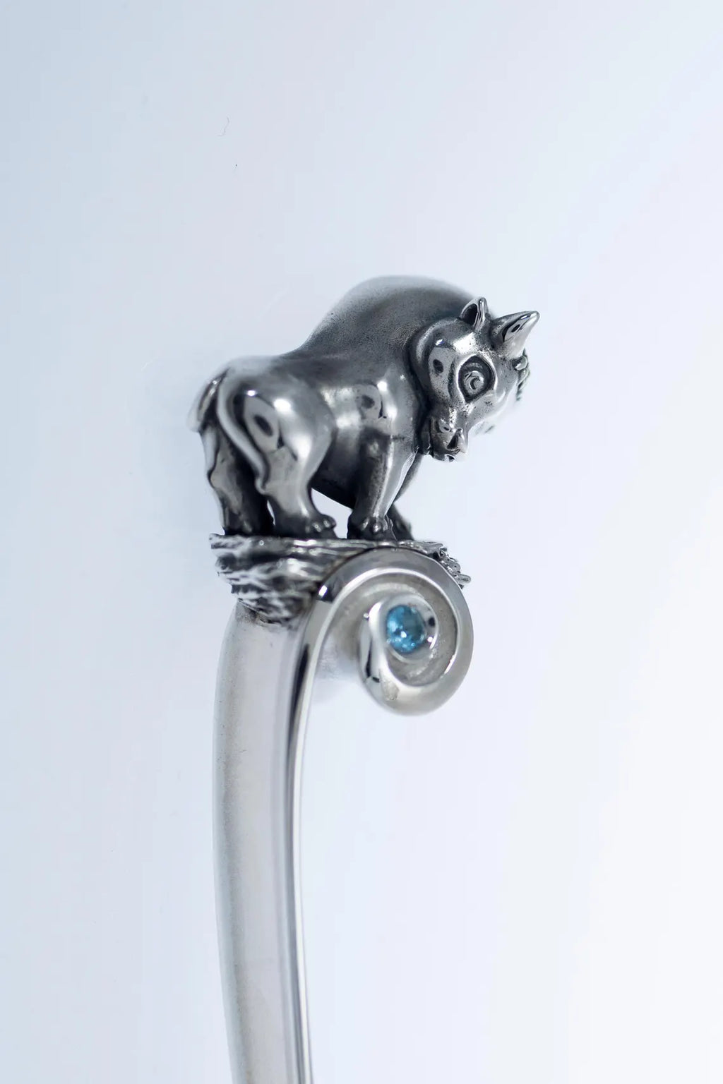 Zodiac baby spoon with blue topaz gemstone and engraving option