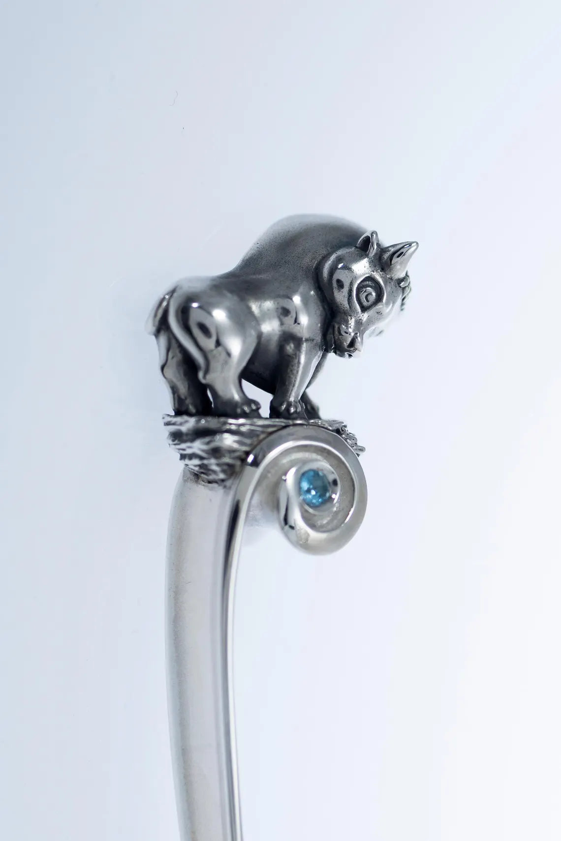 Zodiac baby spoon with blue topaz gemstone and engraving option
