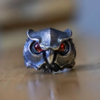 Sculptural owl feather detail silver ring design