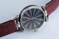 Handmade sterling silver watch with lilac cubic zirconia dial