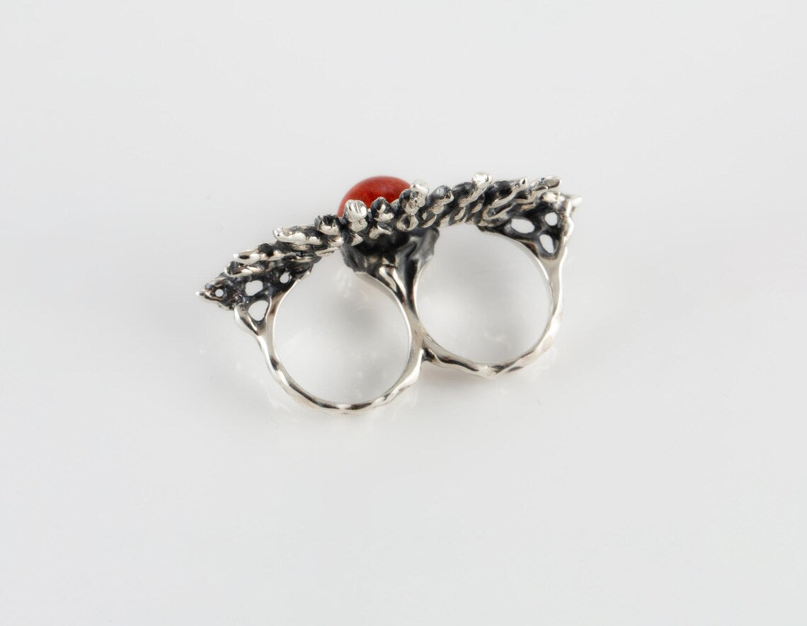 Sun & Red Coral Silver Earrings
