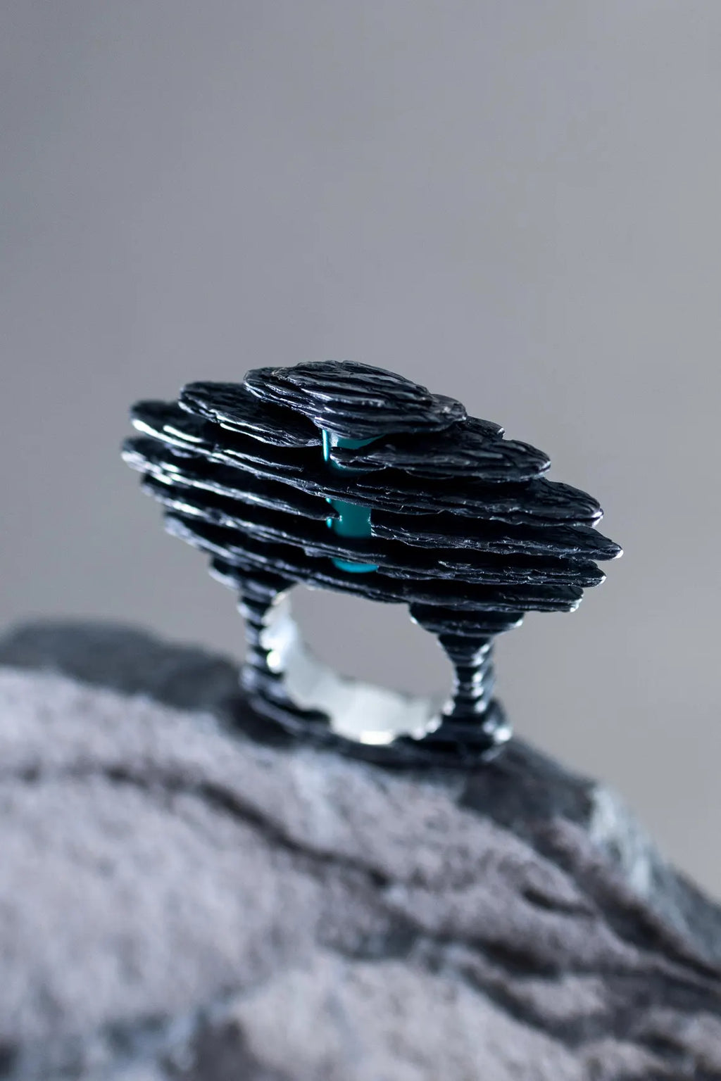 Modern artisan silver ring with blue quartz