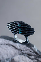 Modern artisan silver ring with blue quartz