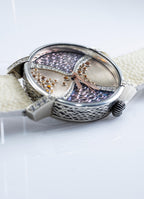 Handmade sterling silver women’s watch with stingray leather strap