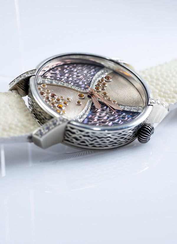 Handmade sterling silver women’s watch with stingray leather strap