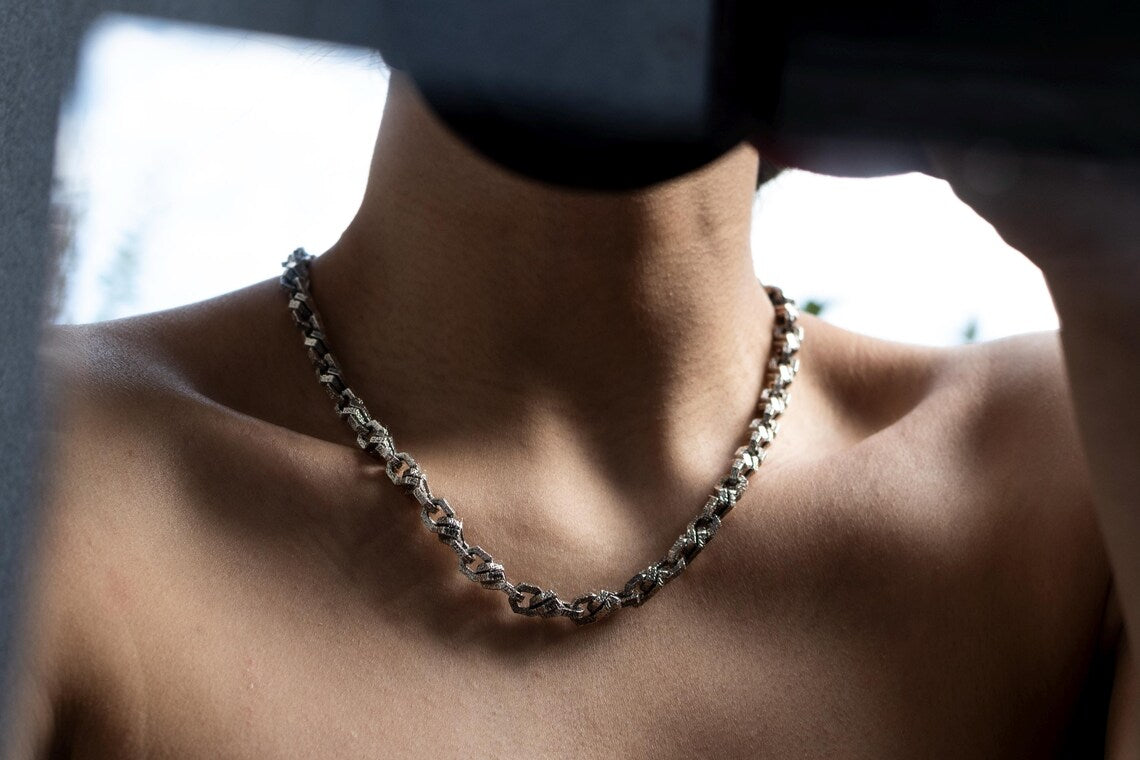 Handcrafted sterling silver anchor link chain necklace