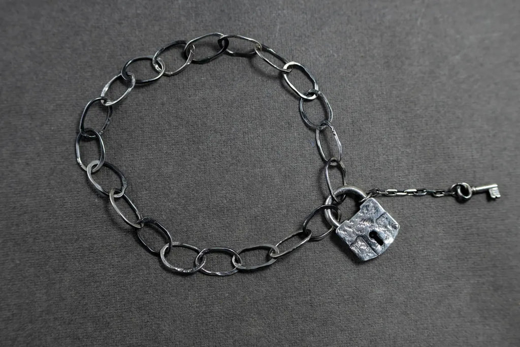 Handcrafted 925 Sterling Silver Padlock Necklace with Key Charm