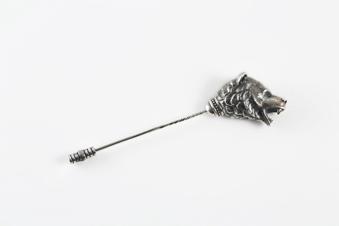 Sterling silver bear brooch for suit