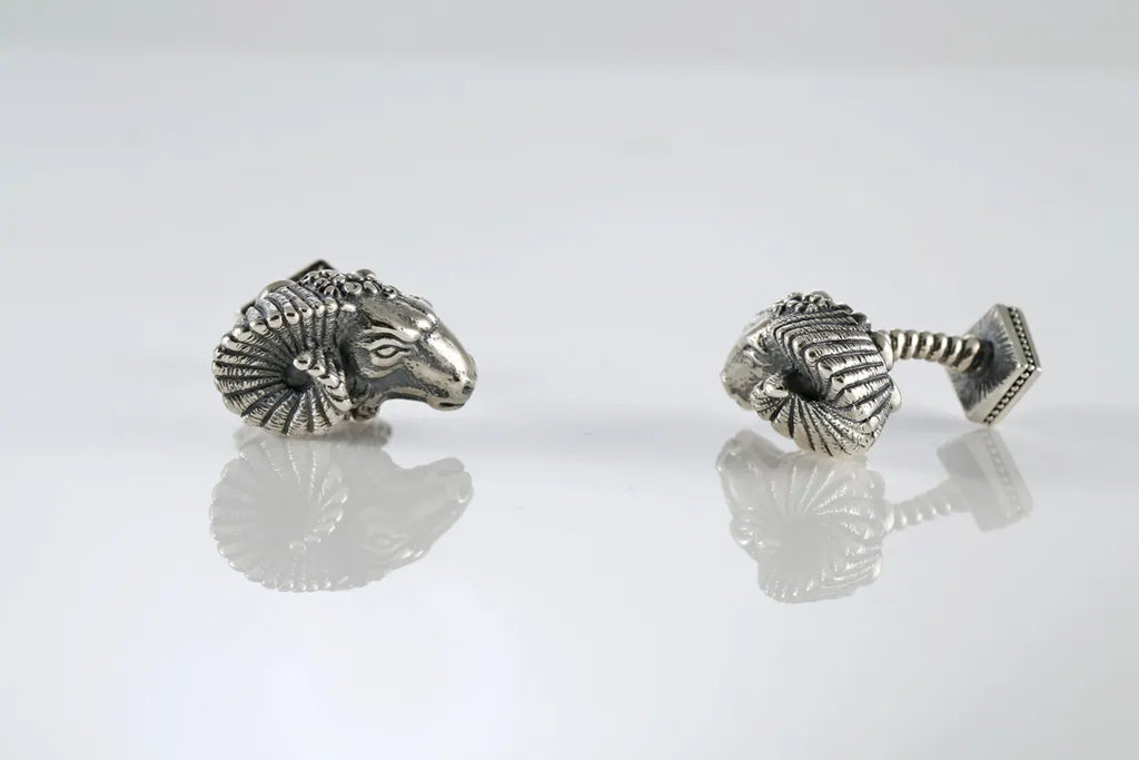 Ram Head Silver Cufflinks