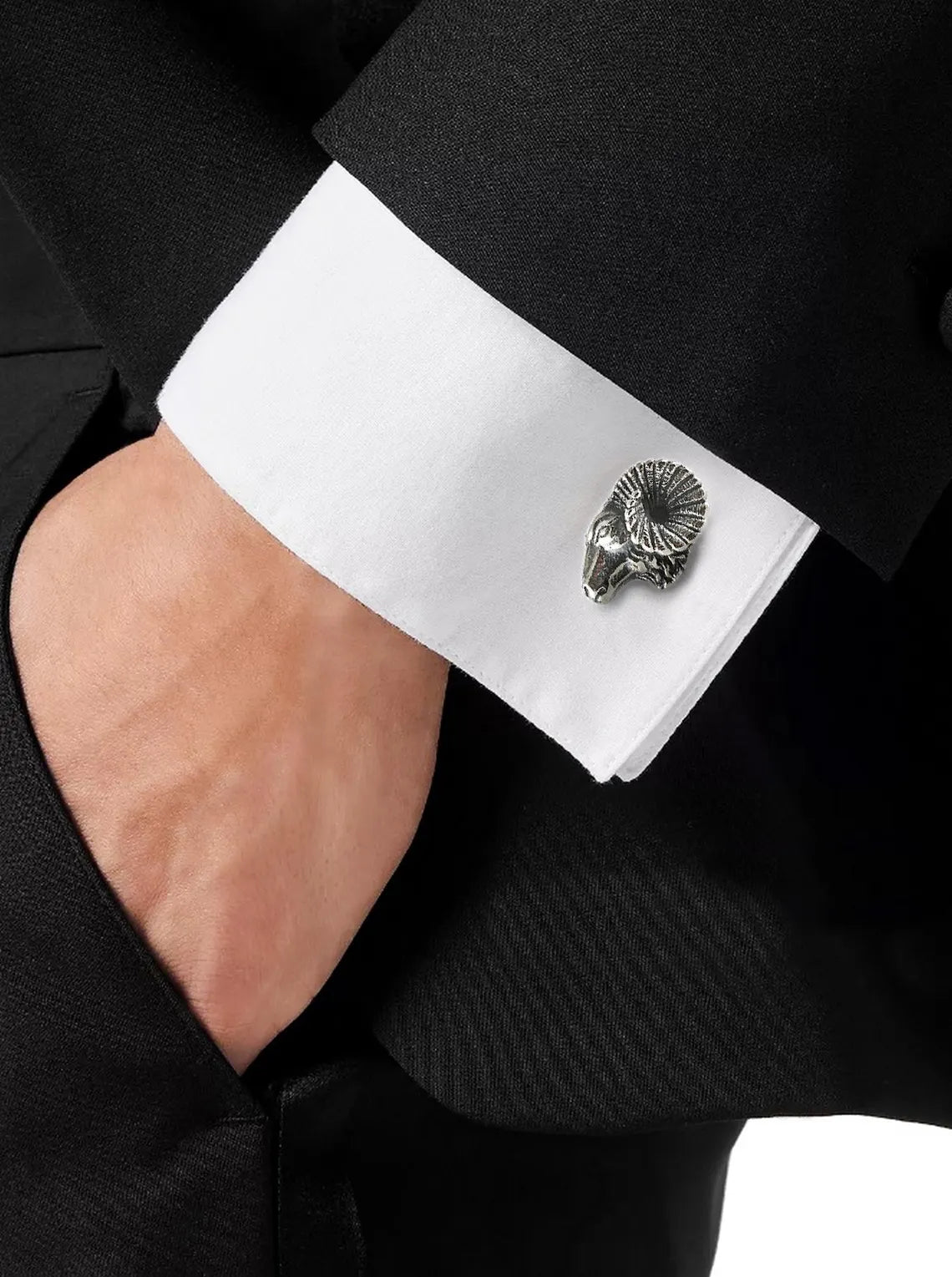 Ram cufflinks with black onyx